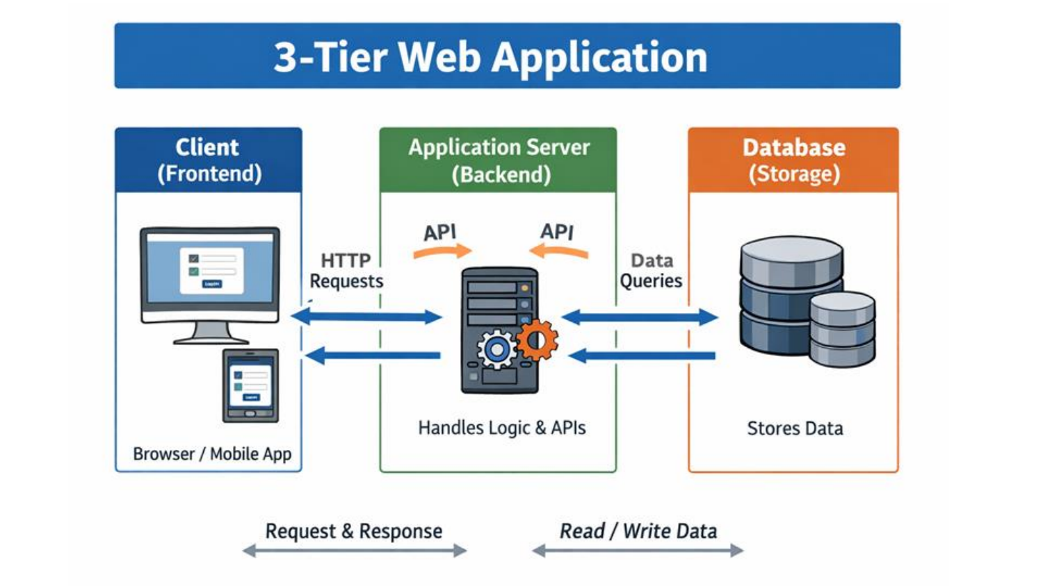 A standard 3-tier web application — client, application server, database