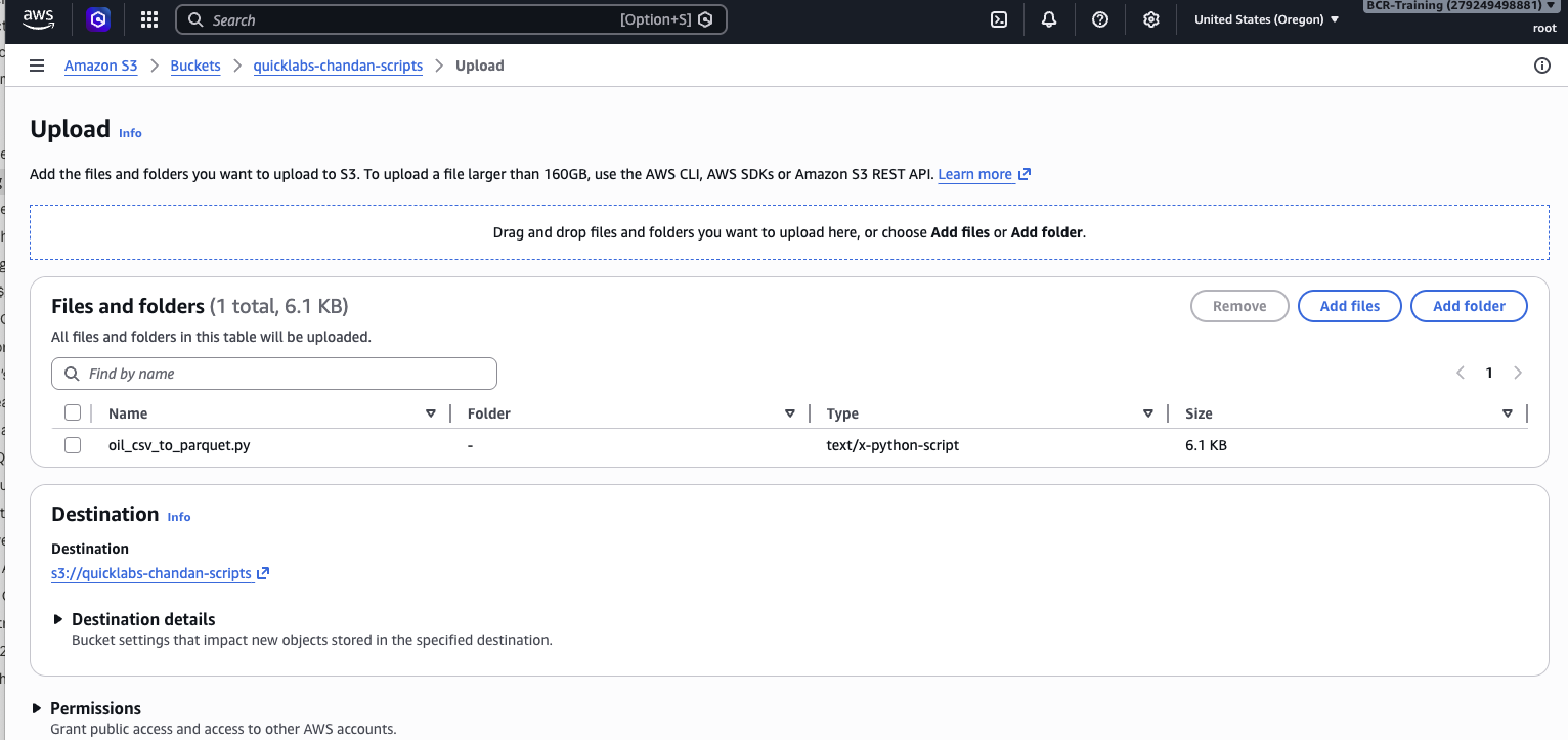 Uploading the ETL script into the scripts bucket