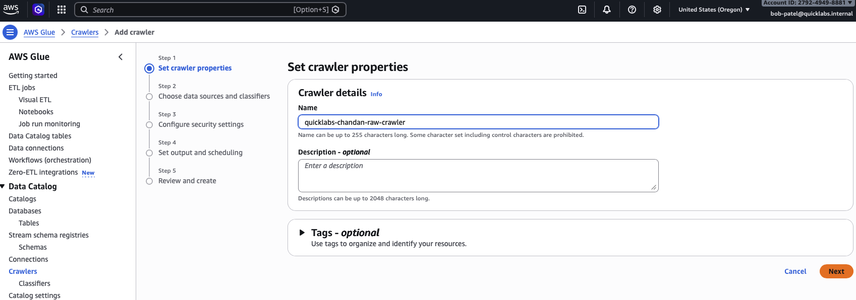 Crawler creation wizard - source step