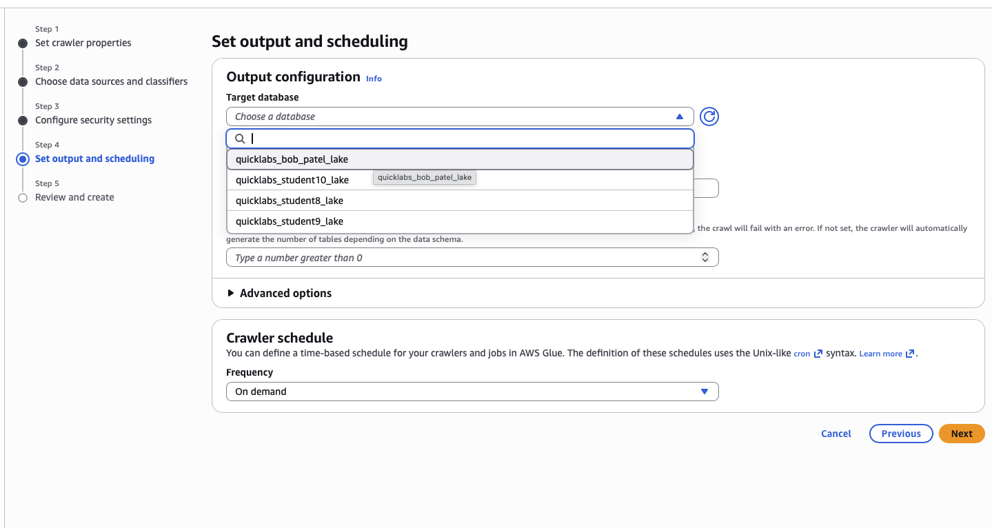 Crawler creation wizard - choose Glue DB