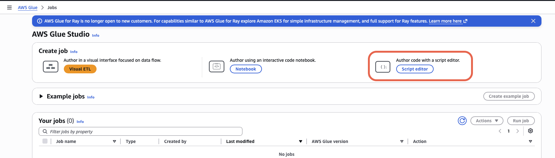 Glue ETL job creation - script upload