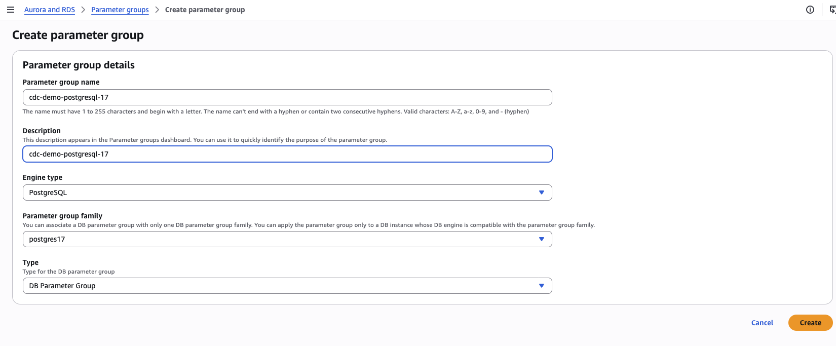 Create parameter group