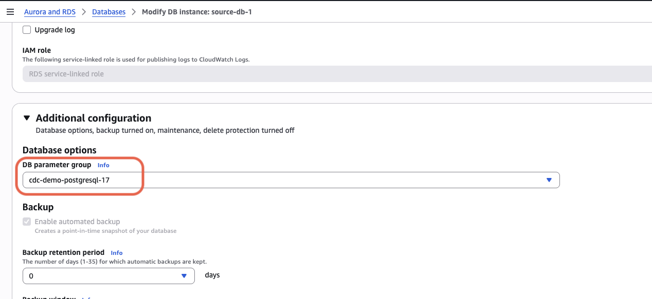 Attach parameter group via Modify