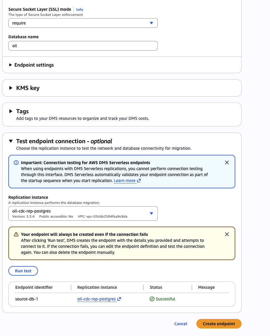 Source endpoint test — Successful
