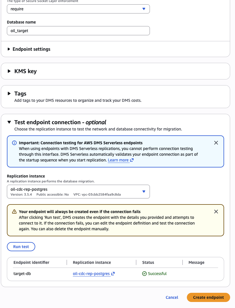 Target endpoint test — Successful