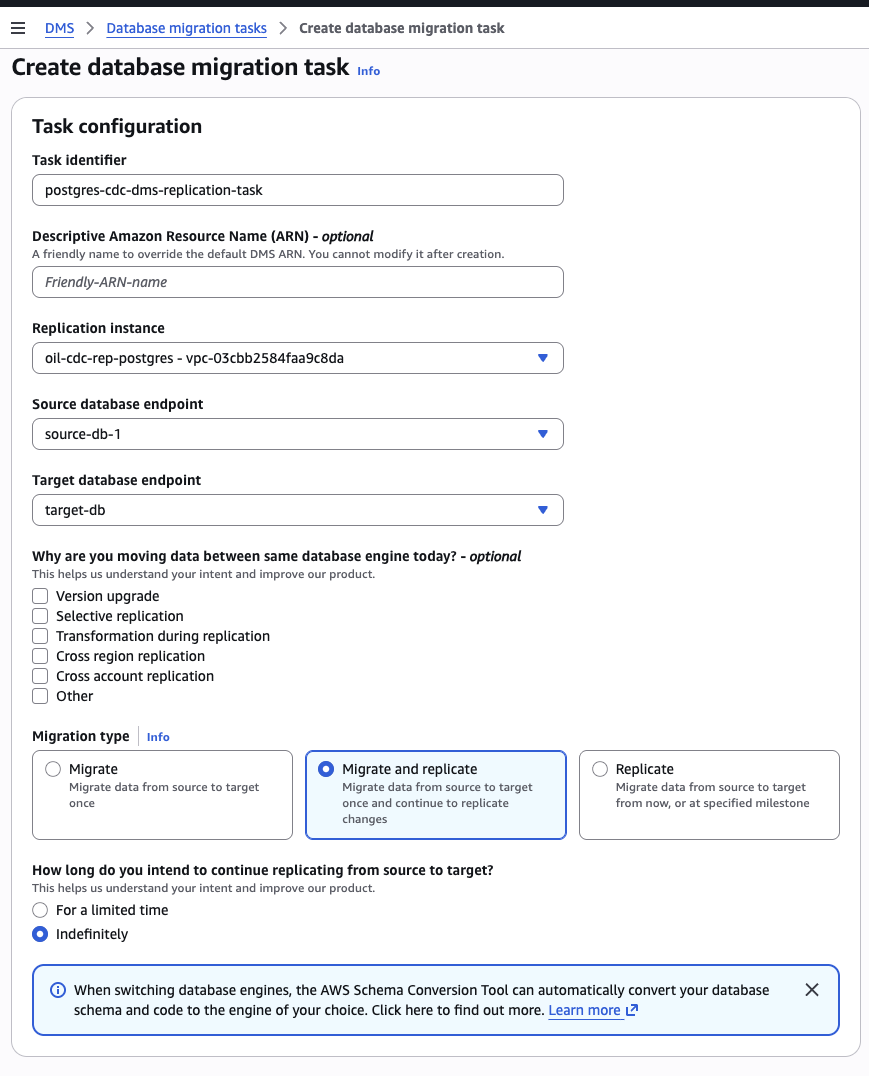 Create migration task — configuration