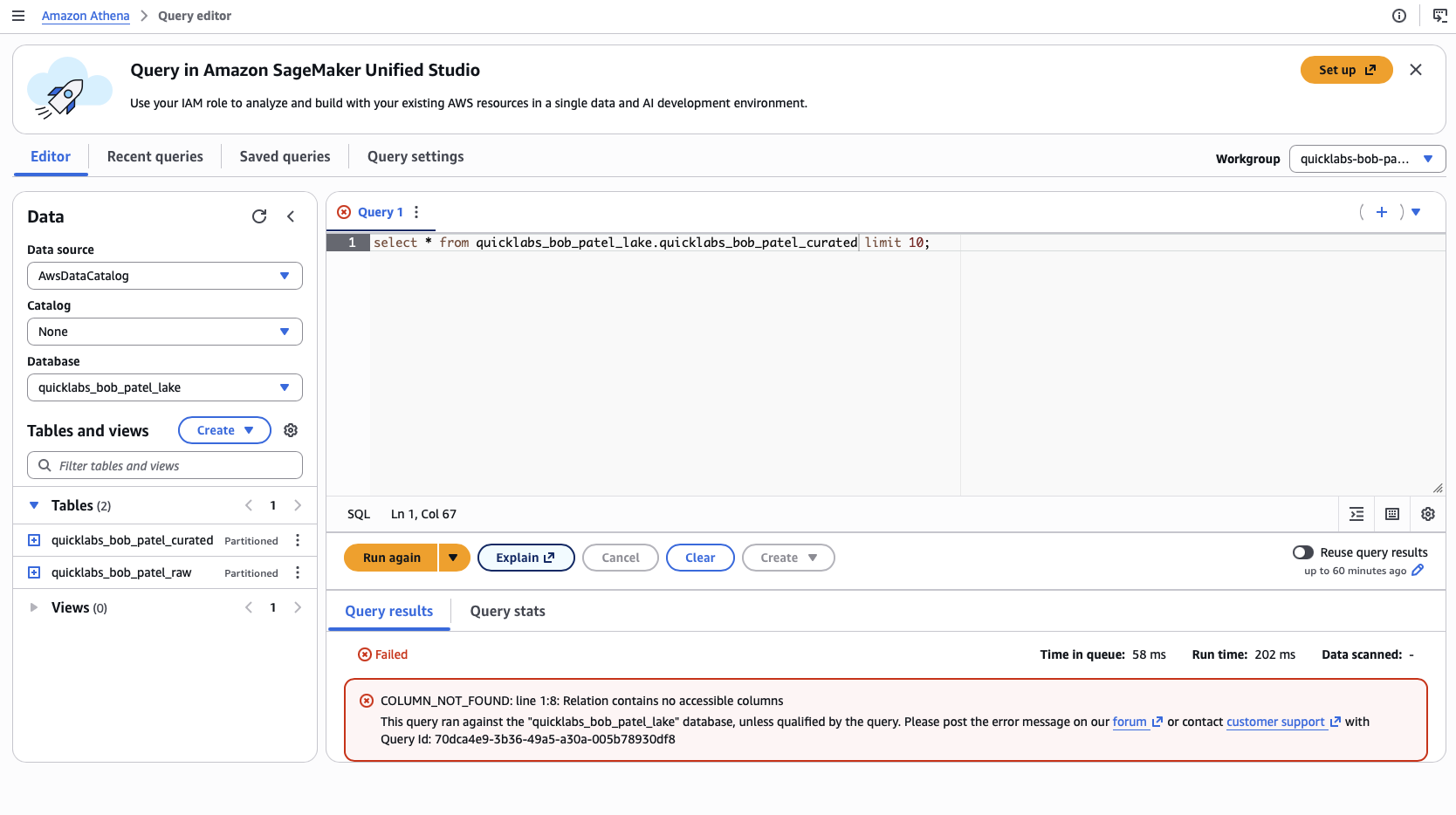 Athena query showing access denied before any grant