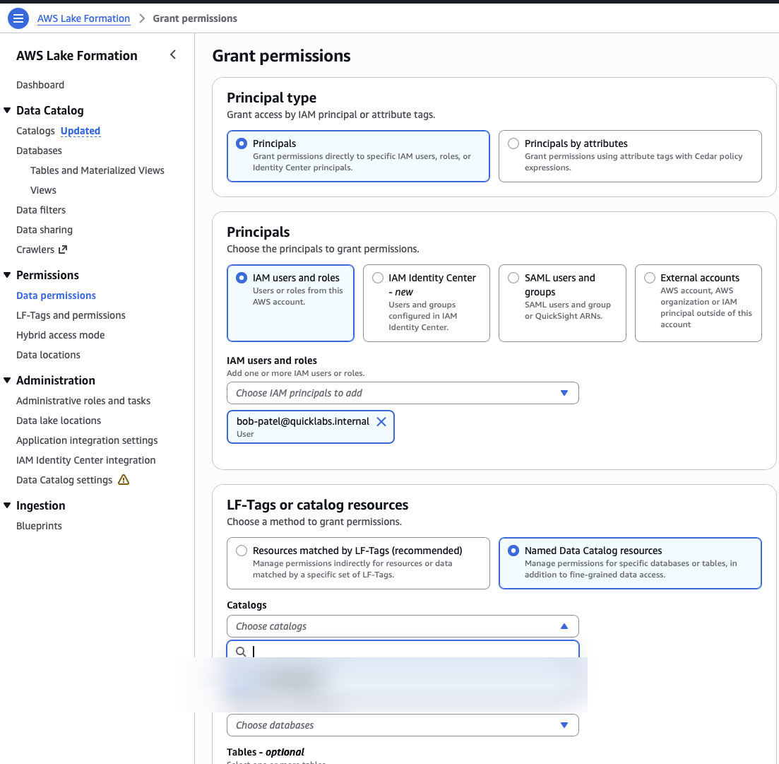 Grant table-level SELECT permissions in Lake Formation