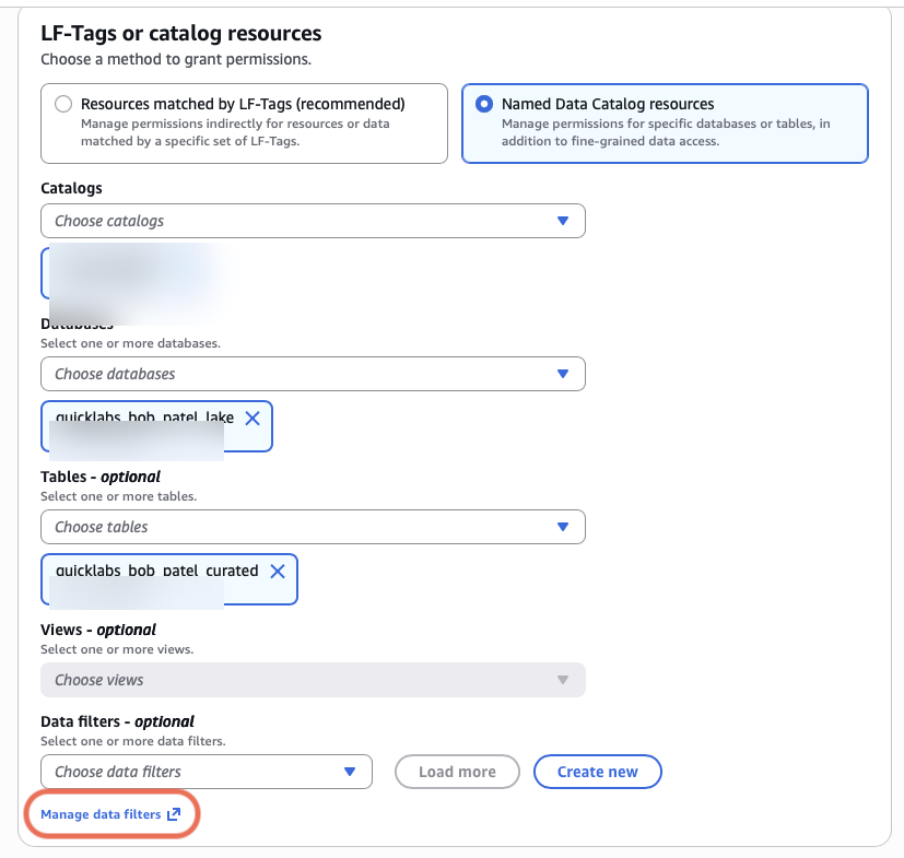 Create data filter — name and target table