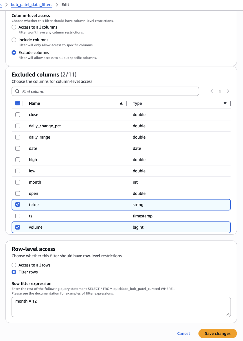Create data filter — row filter expression