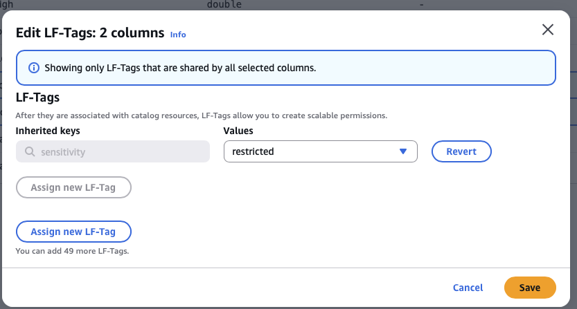 Assign sensitivity=restricted to volume column