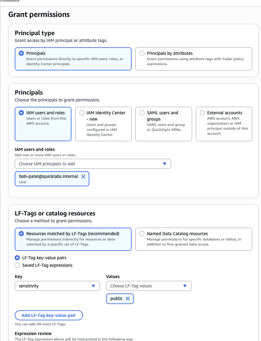 Grant permissions using LF-Tag expression